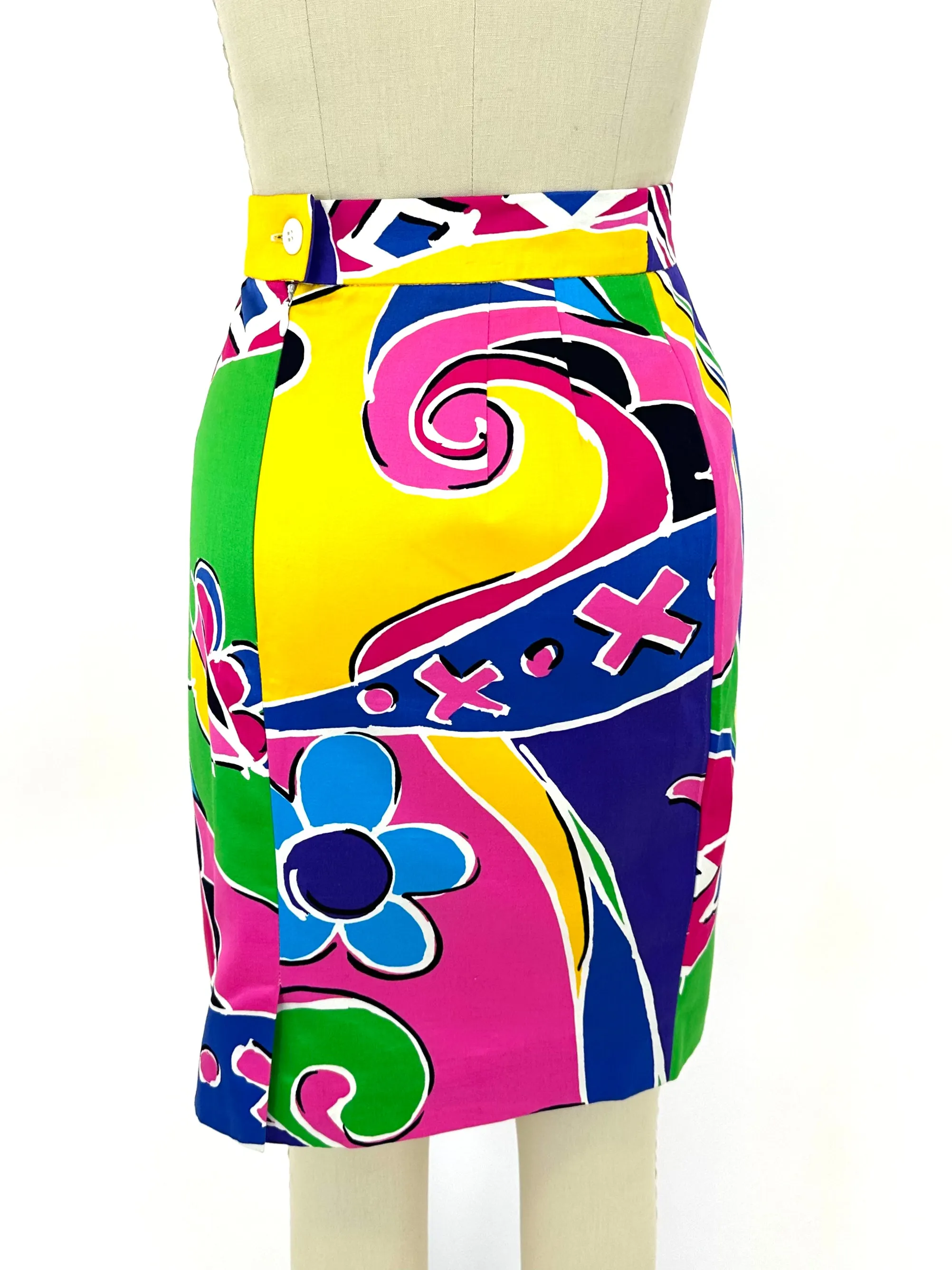 80s Escada Abstract Floral Art Skirt
