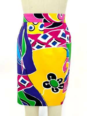 80s Escada Abstract Floral Art Skirt