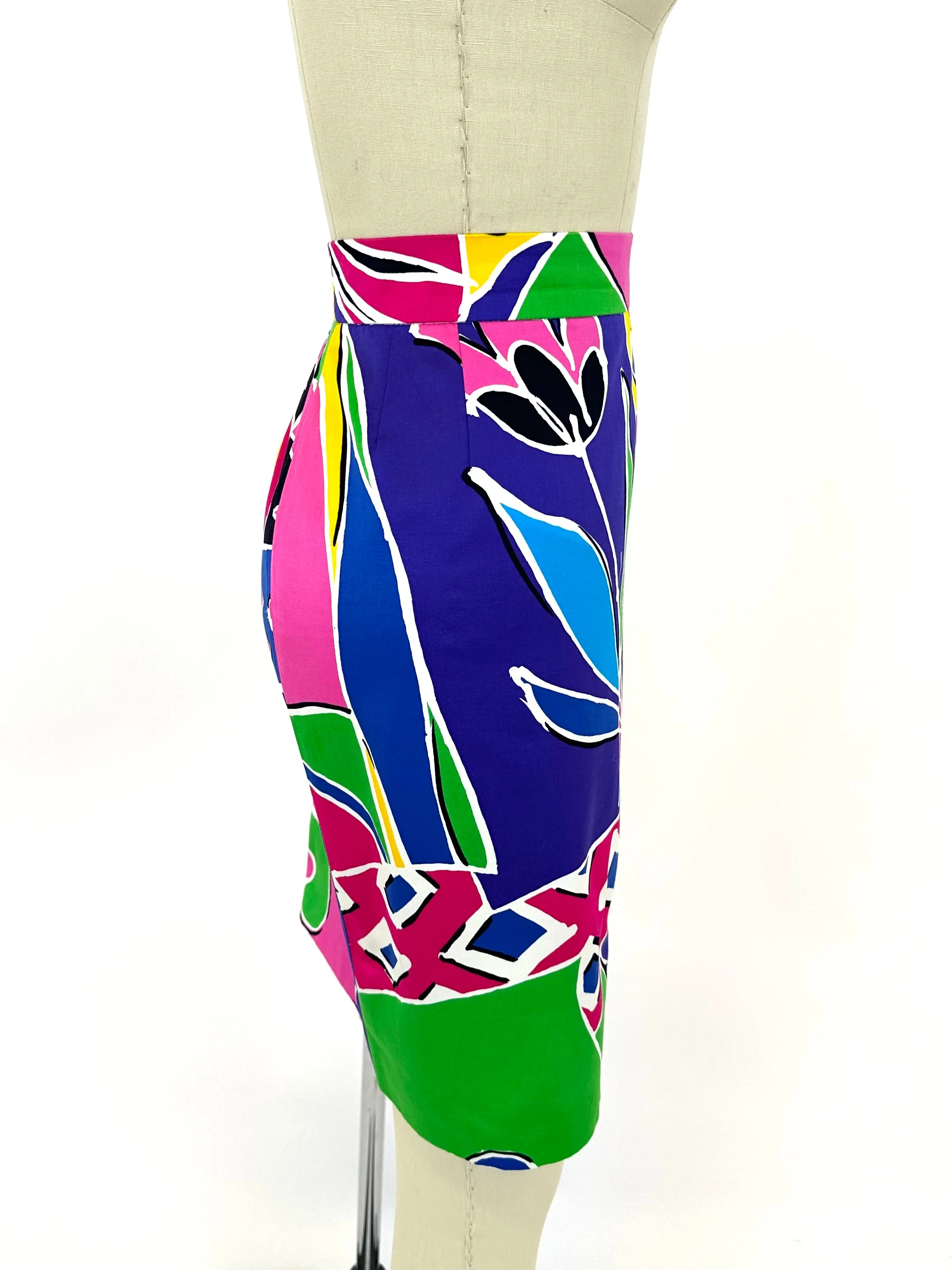 80s Escada Abstract Floral Art Skirt