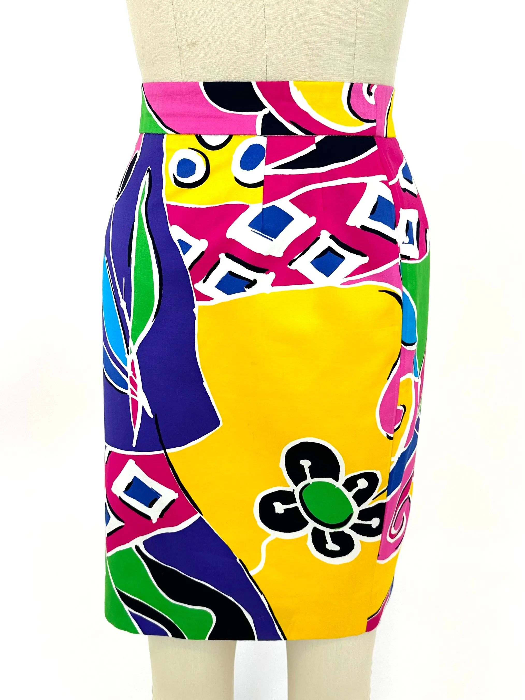 80s Escada Abstract Floral Art Skirt