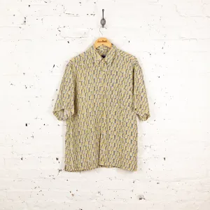 90s Pattern Silk Short Sleeve Shirt - Yellow - L