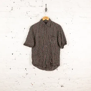 90s Squares Pattern Silk Shirt - Black - S