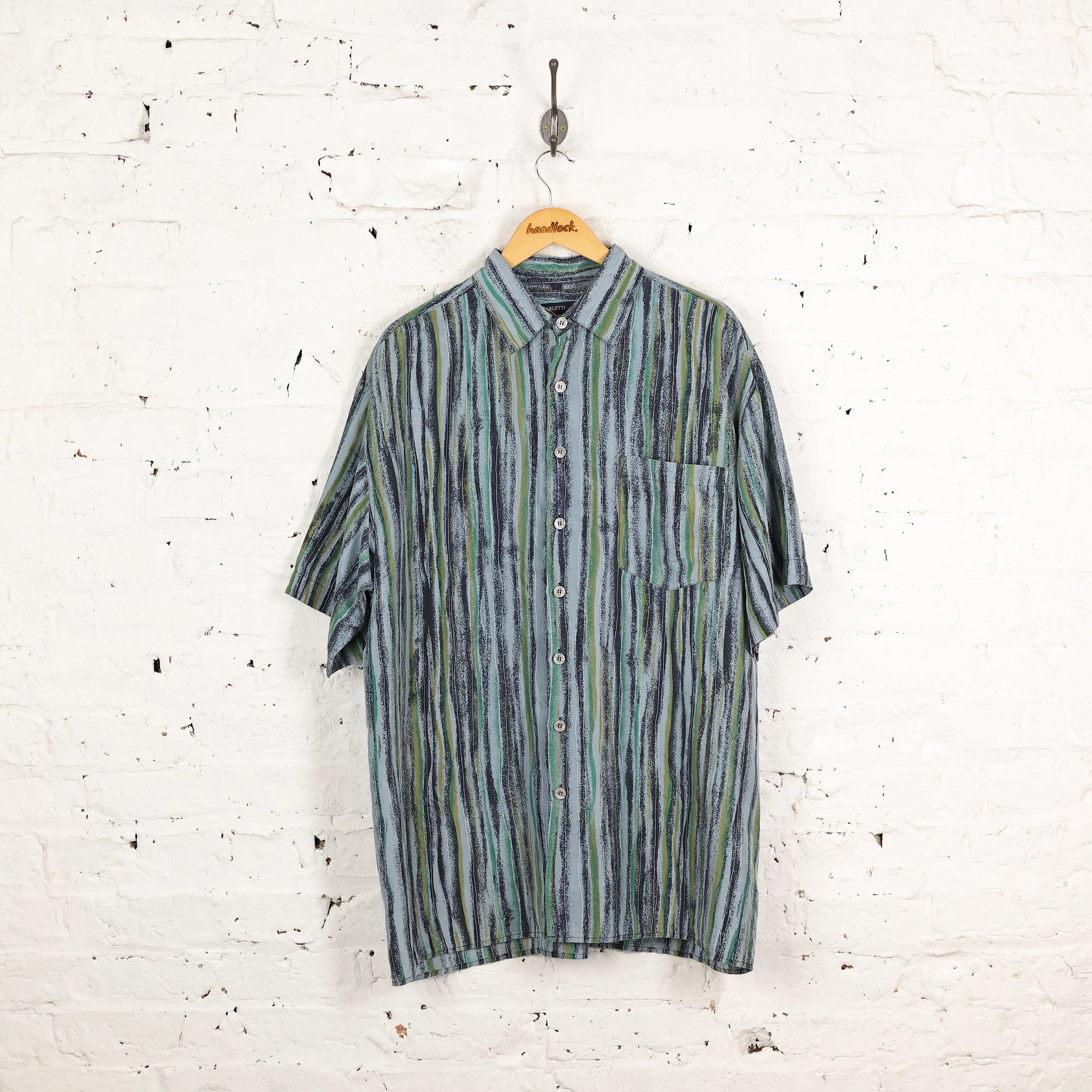90s Striped Silk Shirt - Blue - XL
