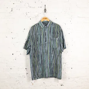 90s Striped Silk Shirt - Blue - XL