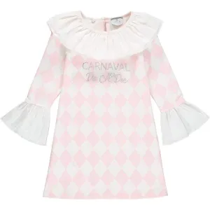 A Dee - Harlequin Frill Dress - Pink/White