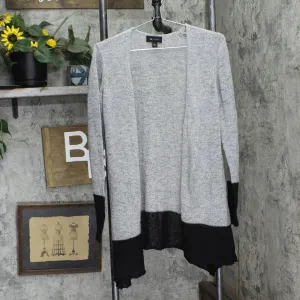 AB Studio Womens Wool Blend Lightweight Open Front Cardigan Gray / Black L