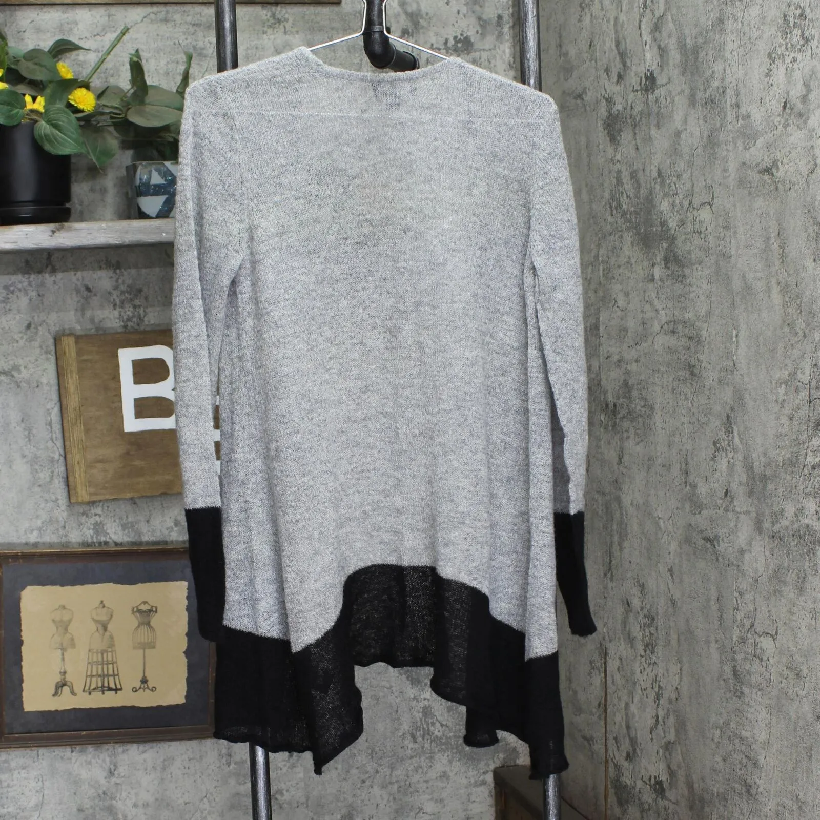 AB Studio Womens Wool Blend Lightweight Open Front Cardigan Gray / Black L