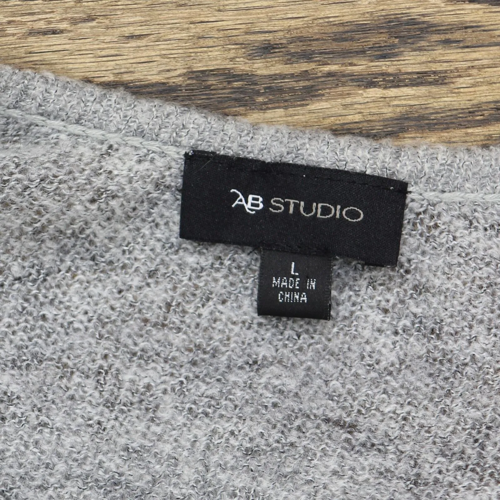 AB Studio Womens Wool Blend Lightweight Open Front Cardigan Gray / Black L