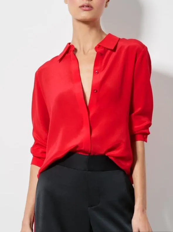 Alice   Olivia Willa Placket Top in Bright Ruby
