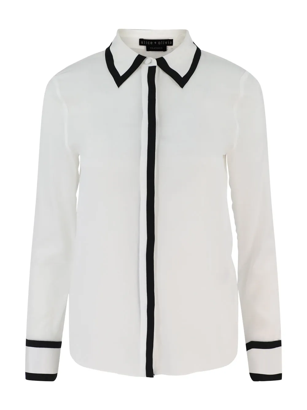 Alice   Olivia Willa Placket Top with Piping Detail in Off White/Black