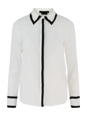 Alice   Olivia Willa Placket Top with Piping Detail in Off White/Black