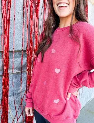 All Over Glitter Hearts Washed Sweatshirt