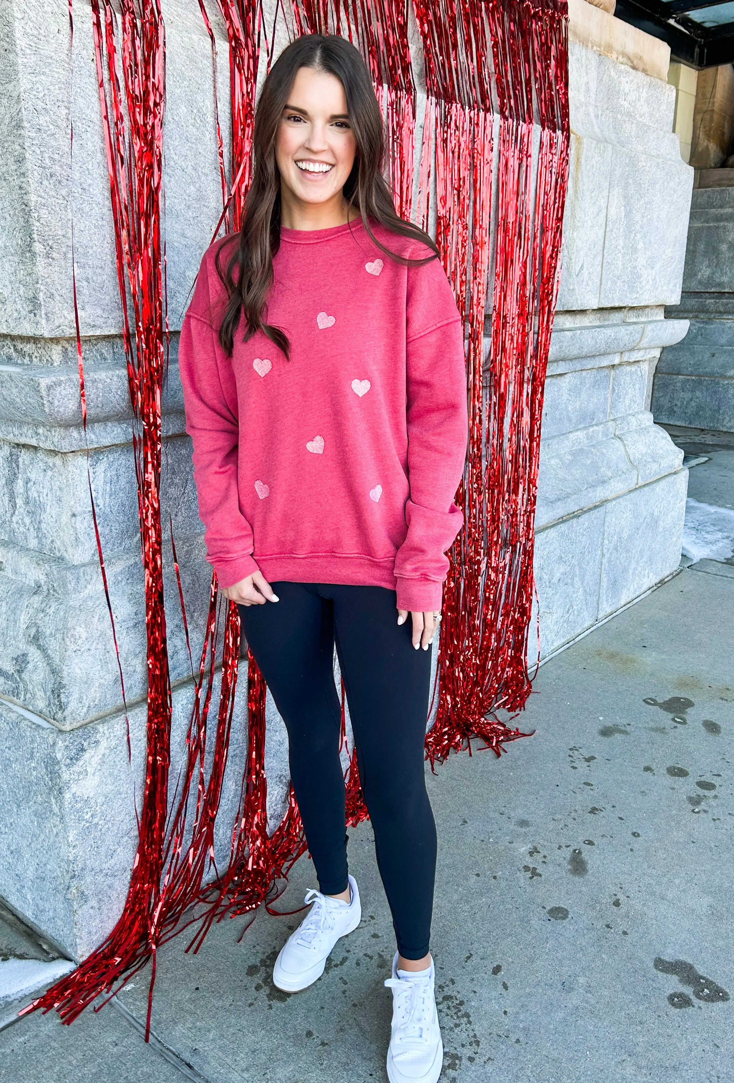 All Over Glitter Hearts Washed Sweatshirt