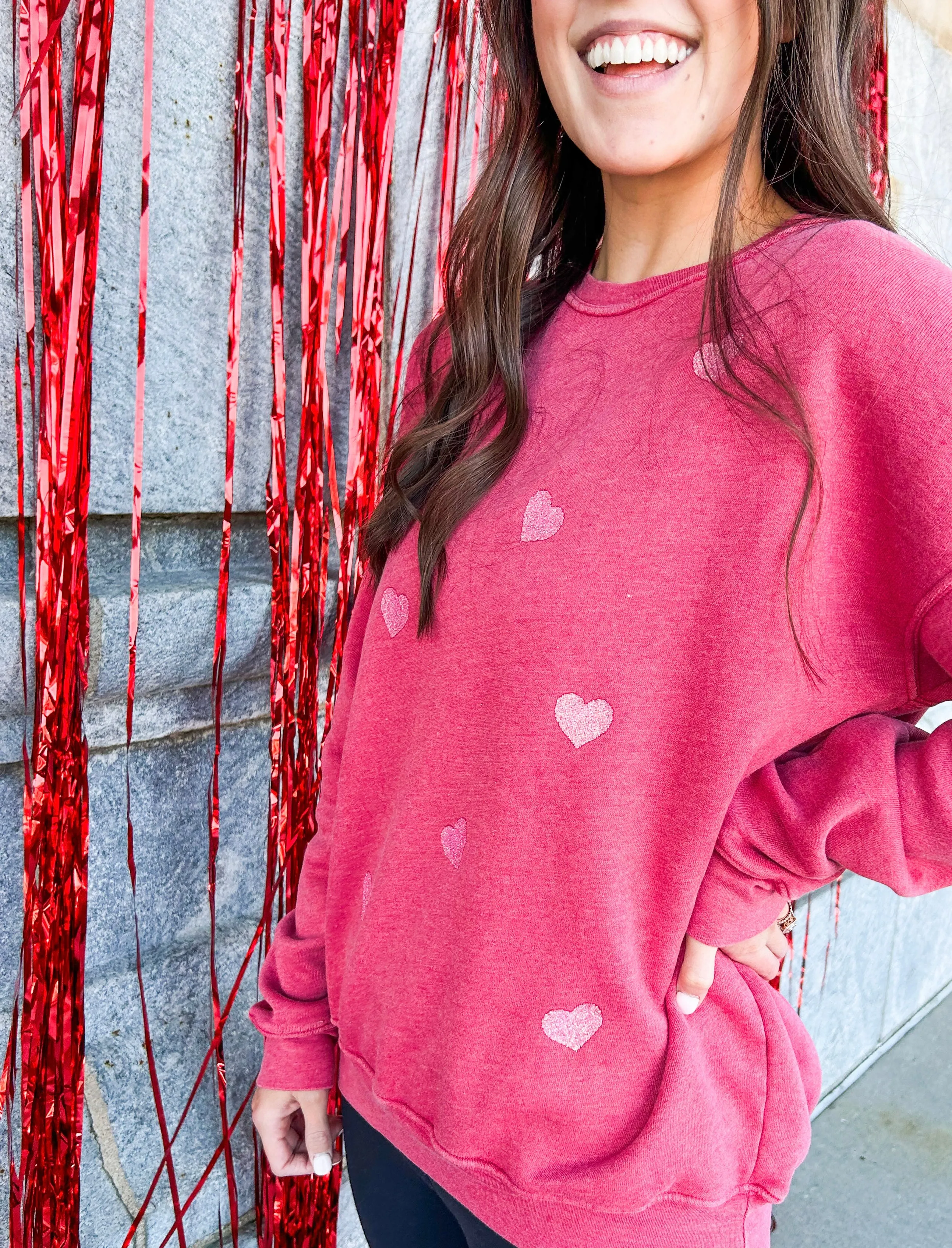 All Over Glitter Hearts Washed Sweatshirt