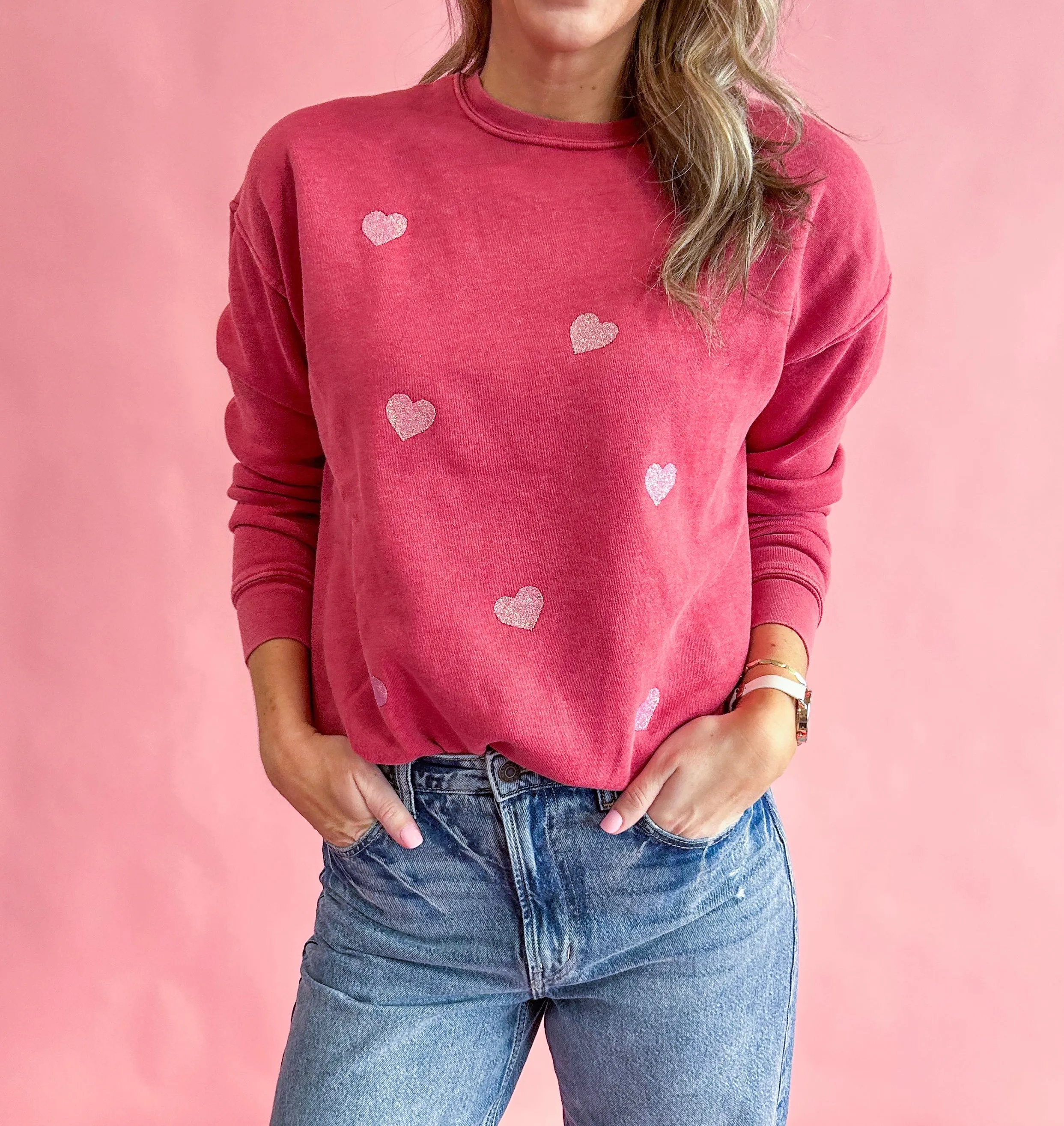 All Over Glitter Hearts Washed Sweatshirt