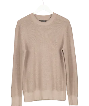 All Saints Beige Aspen Waffle Texture Crew Neck Sweater UK S