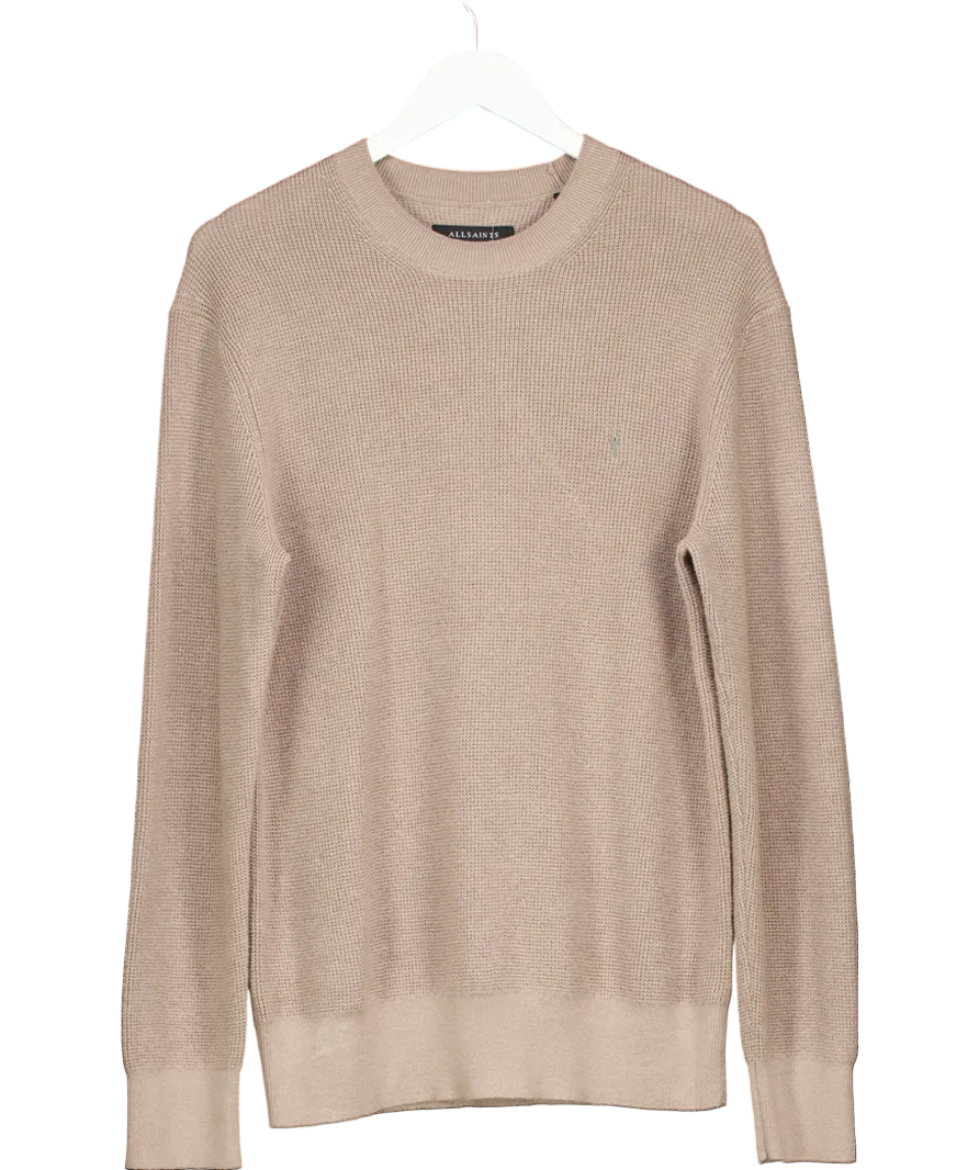 All Saints Beige Aspen Waffle Texture Crew Neck Sweater UK S