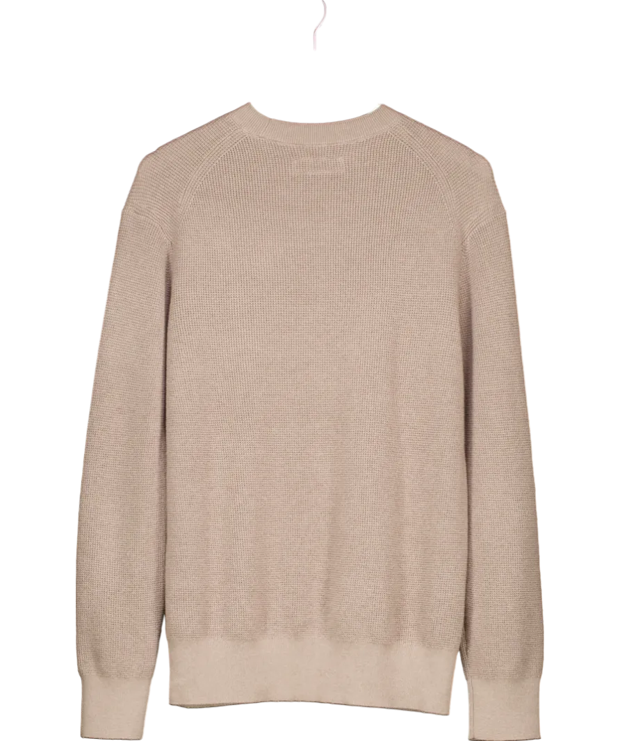 All Saints Beige Aspen Waffle Texture Crew Neck Sweater UK S