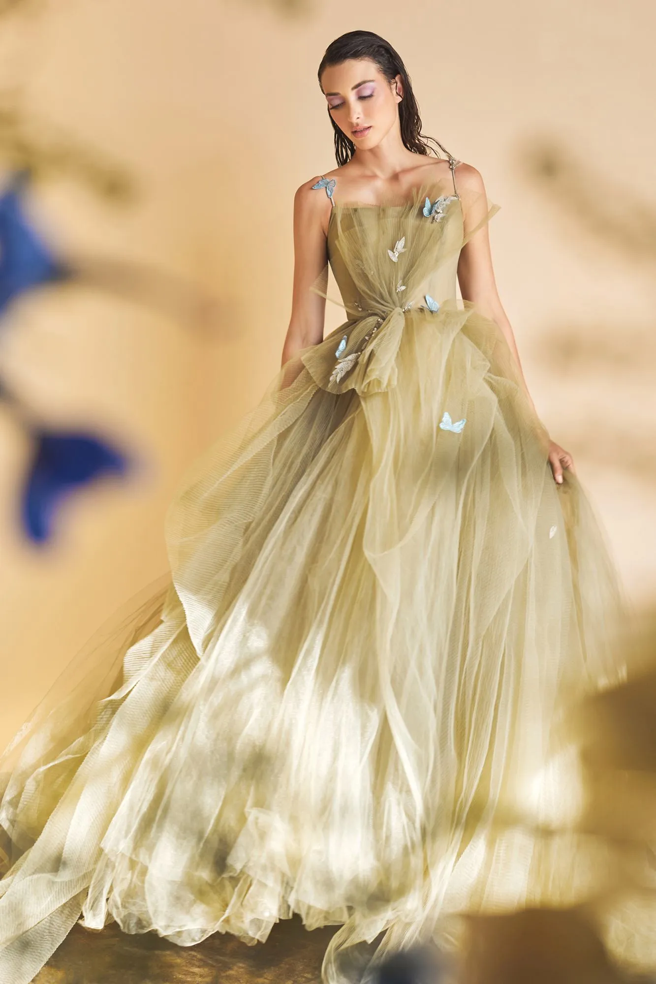 Andrea & Leo A1113 Dancing Butterflies Plisse Ball Gown