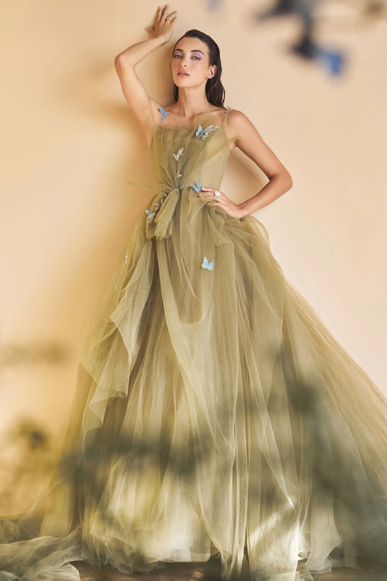 Andrea & Leo A1113 Dancing Butterflies Plisse Ball Gown