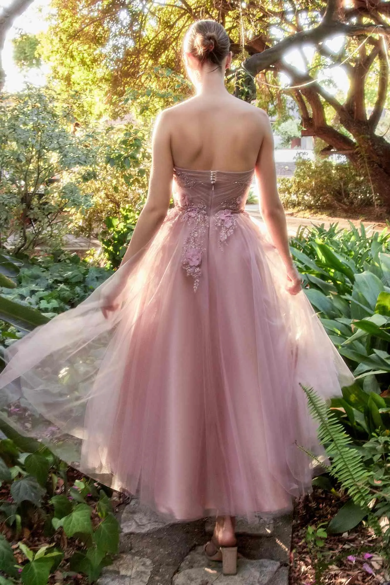 Andrea & Leo A1195 Tea Length Butterfly Garden Tea Gown