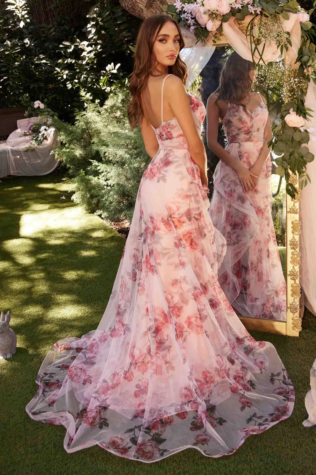 Andrea & Leo A1290 Long A-Line V-Neckline Floral Printed Gown
