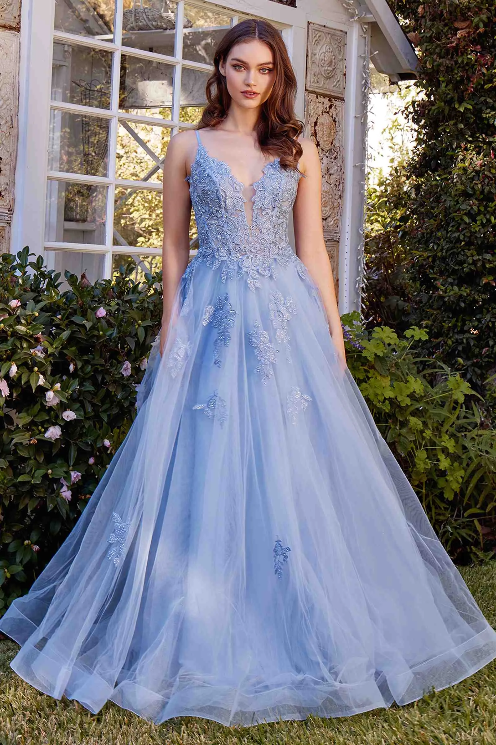 Andrea & Leo A1417 Dress Lace Appliqued A-Line Layered Tulle Gown