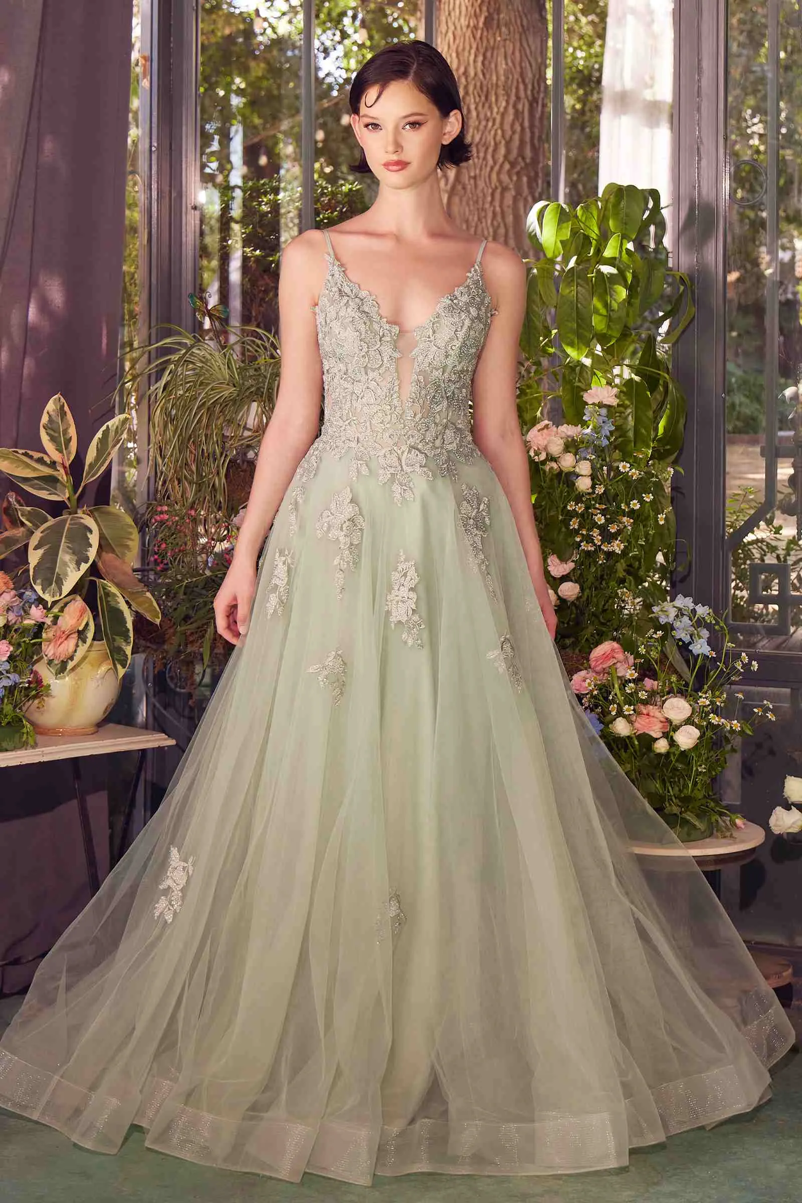 Andrea & Leo A1417 Dress Lace Appliqued A-Line Layered Tulle Gown
