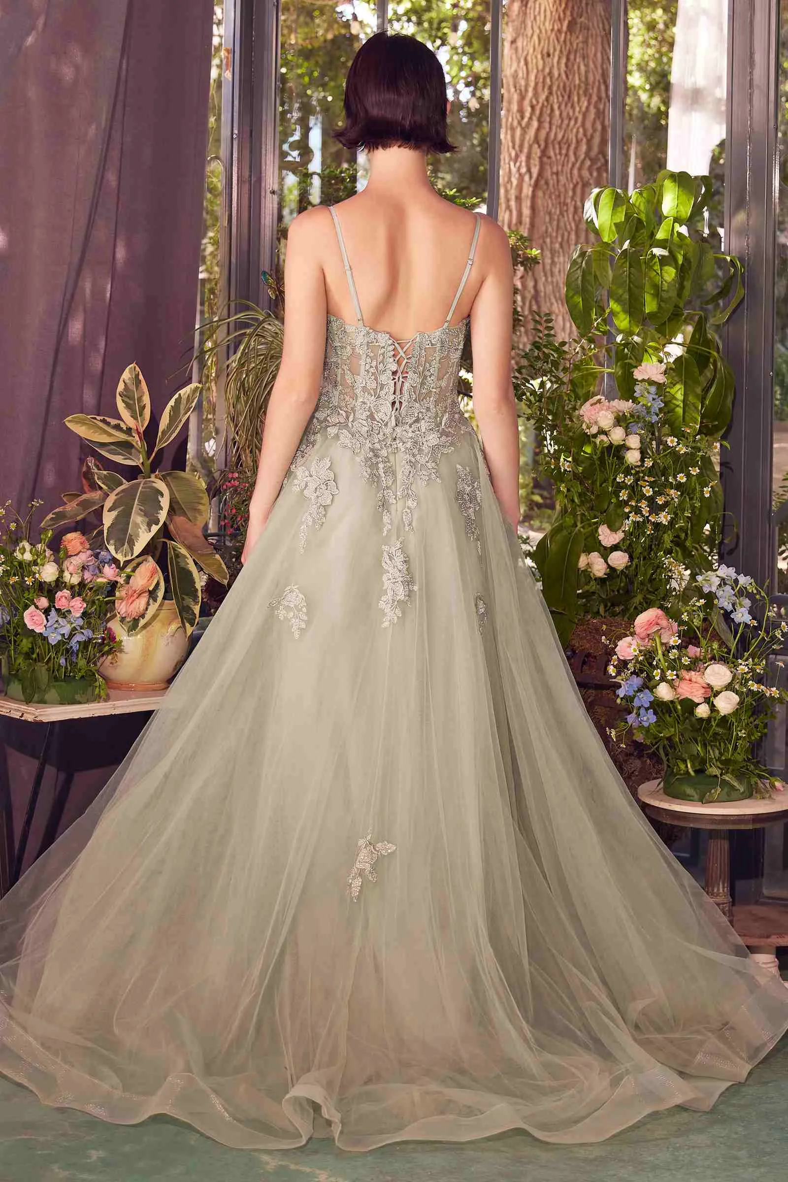 Andrea & Leo A1417 Dress Lace Appliqued A-Line Layered Tulle Gown