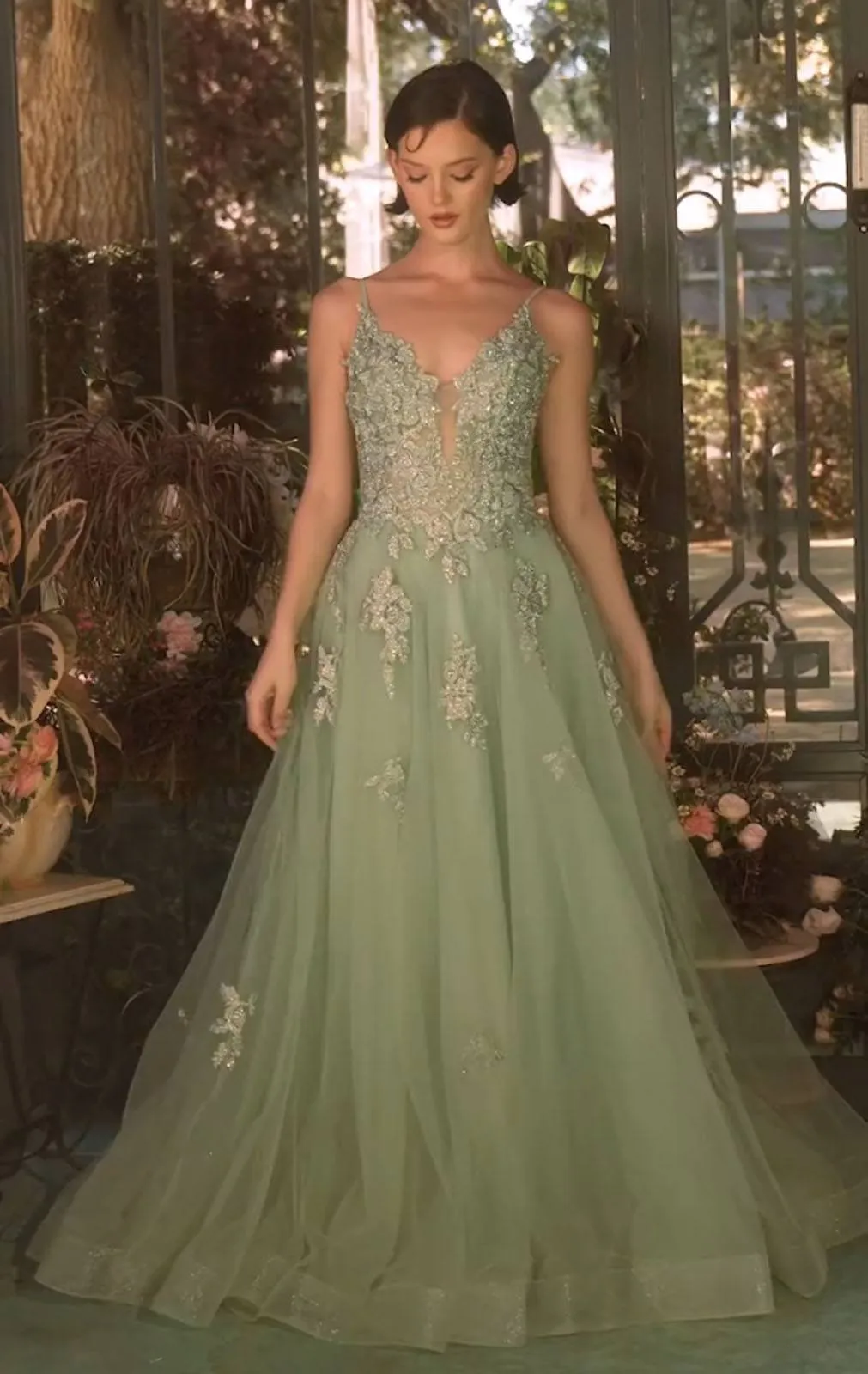 Andrea & Leo A1417 Dress Lace Appliqued A-Line Layered Tulle Gown