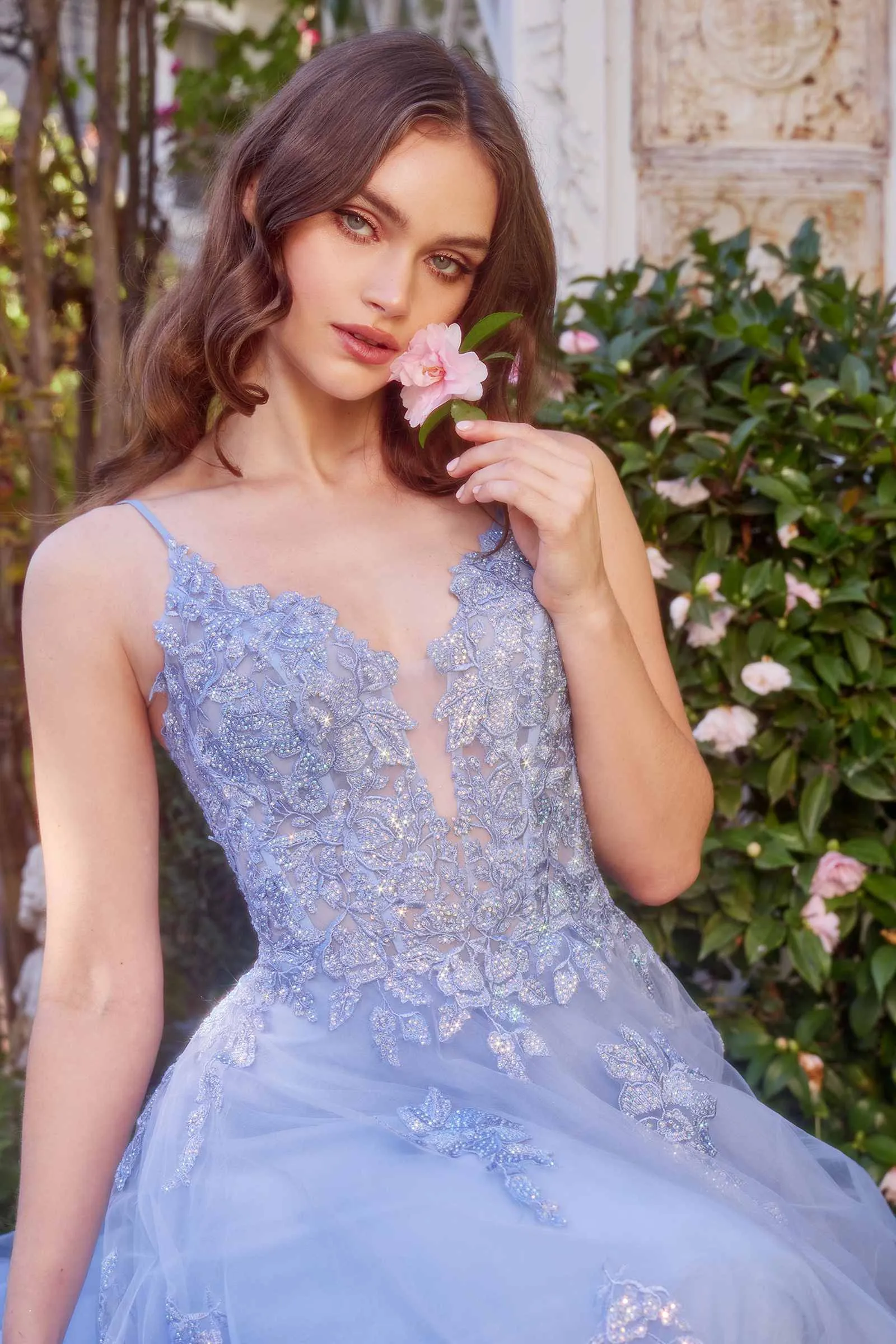 Andrea & Leo A1417 Dress Lace Appliqued A-Line Layered Tulle Gown