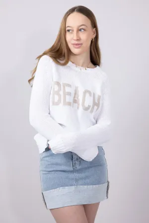 Beach Crewneck Sweater for Women in White/Beige | V2406-WHITEBEIGE