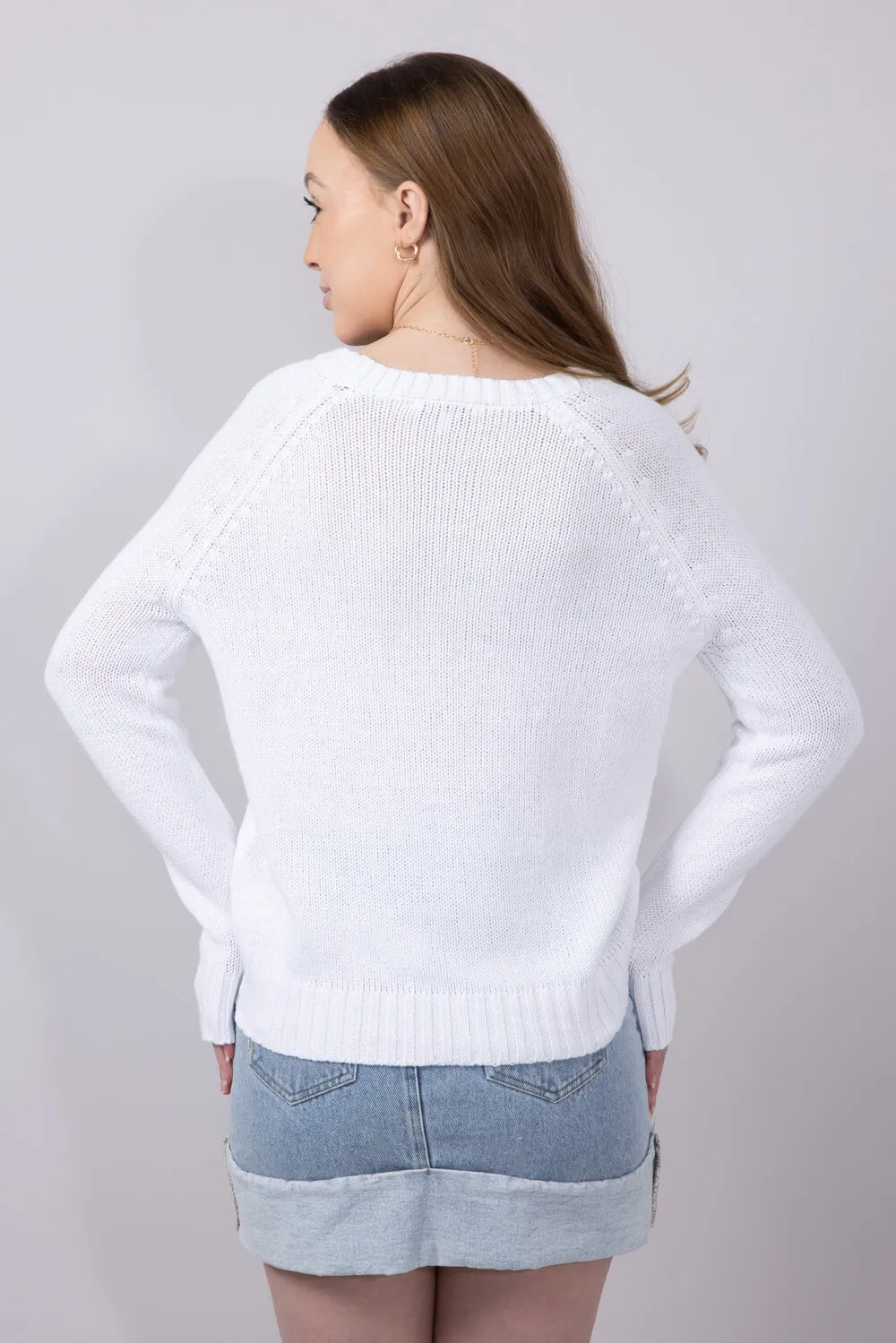 Beach Crewneck Sweater for Women in White/Beige | V2406-WHITEBEIGE