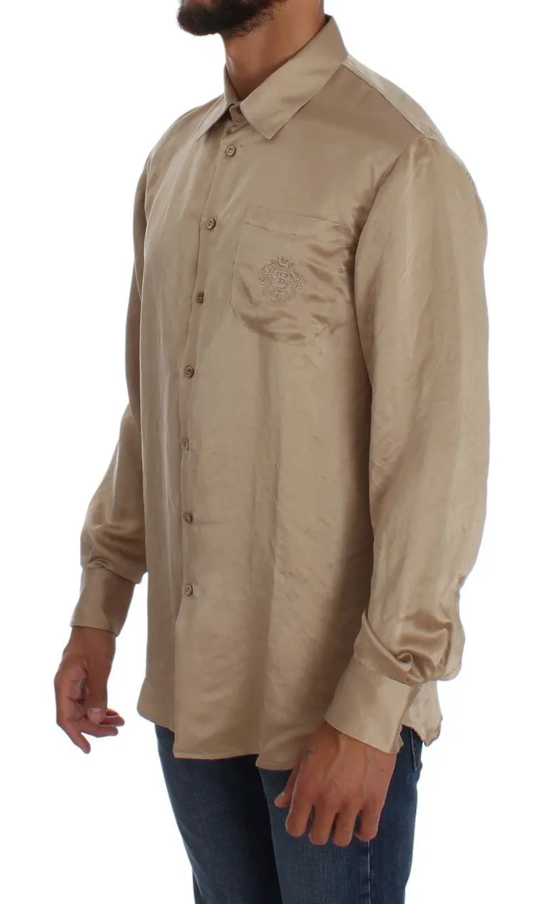 Beige Shiny Silk Casual Shirt