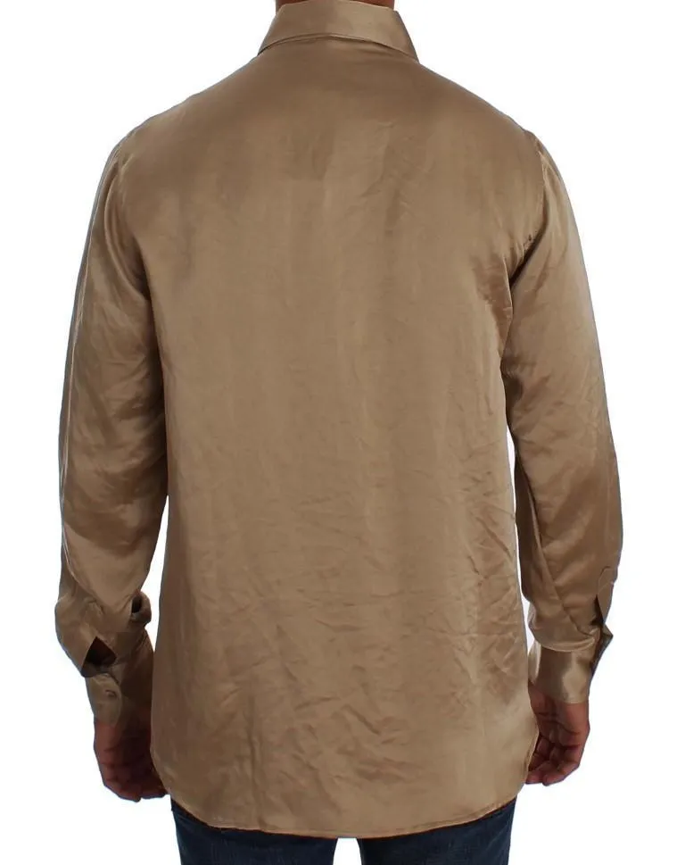 Beige Shiny Silk Casual Shirt