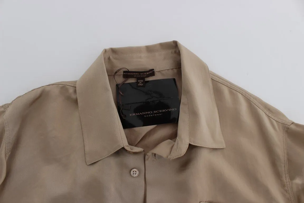 Beige Shiny Silk Casual Shirt