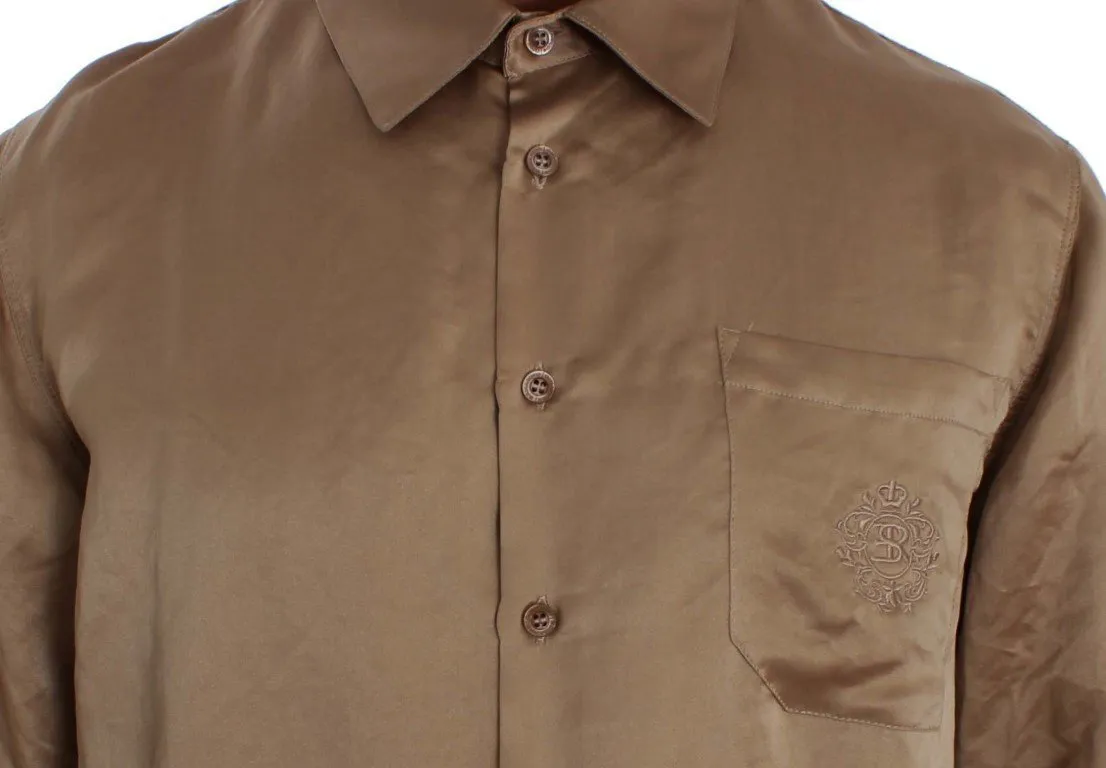 Beige Shiny Silk Casual Shirt