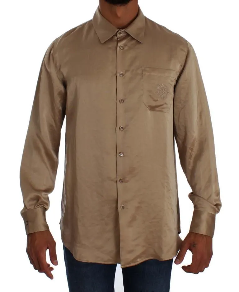 Beige Shiny Silk Casual Shirt