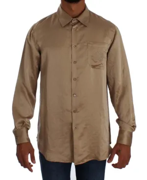 Beige Shiny Silk Casual Shirt
