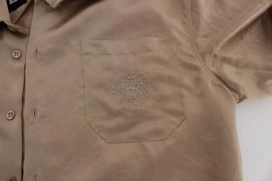 Beige Shiny Silk Casual Shirt