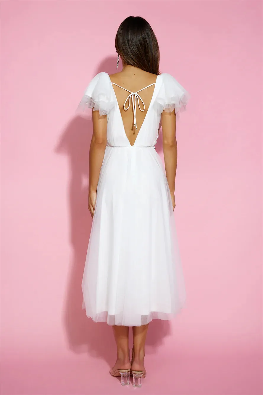 Bells Are Ringing Tulle Midi Dress White