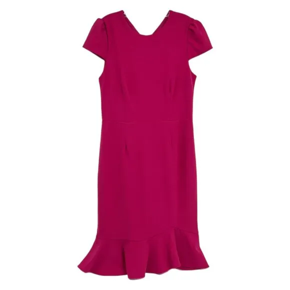 Betsey Johnson Pink Ruffle Hem Pencil Midi Dress | Size 12