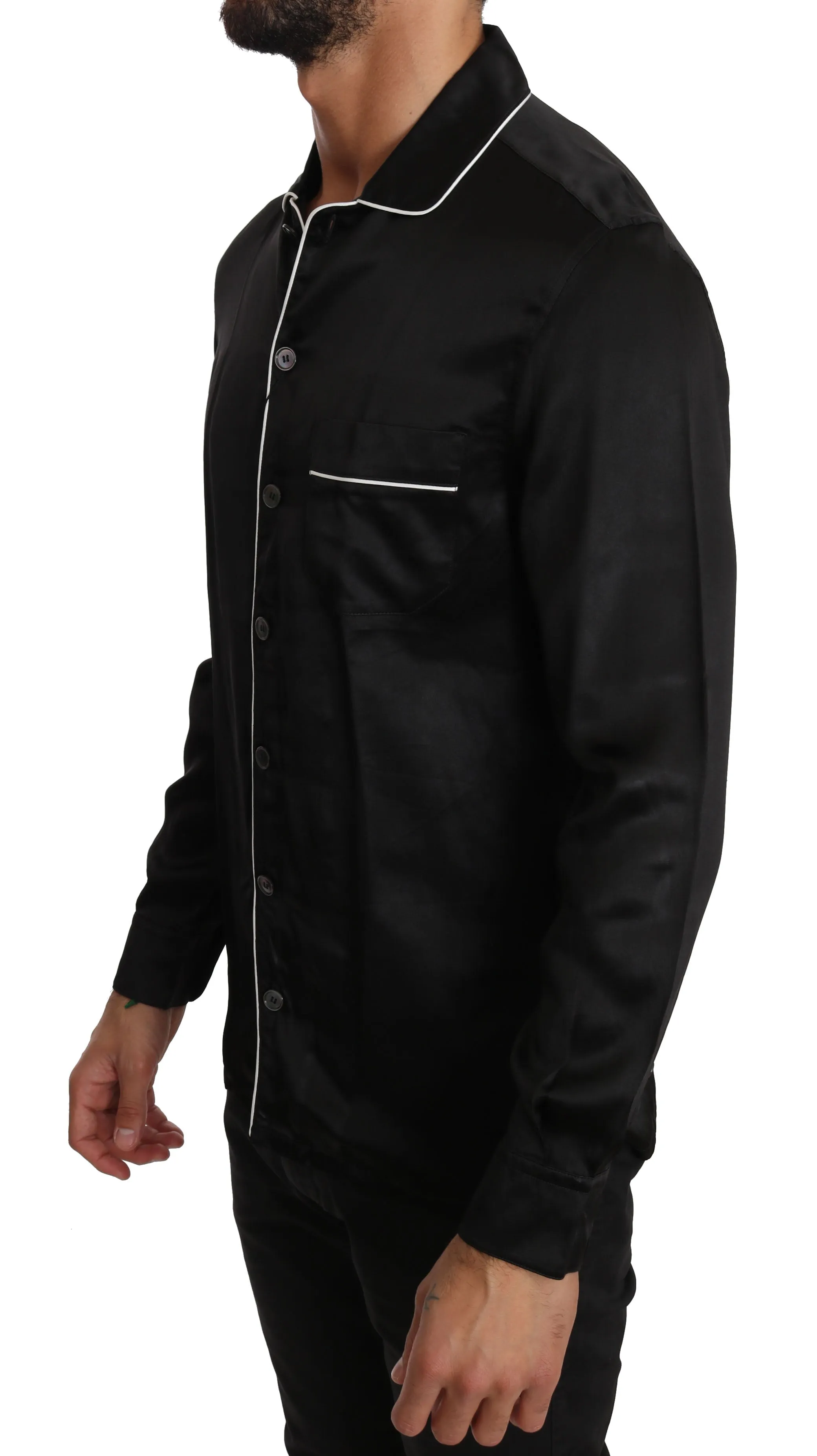 Black 100% Silk Casual Lounge Shirt