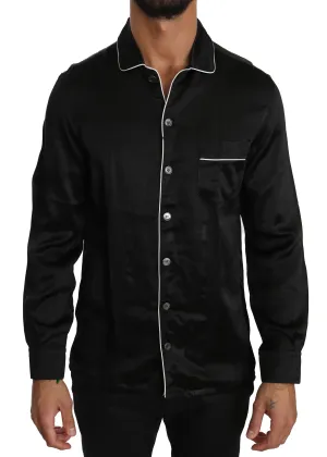 Black 100% Silk Casual Lounge Shirt
