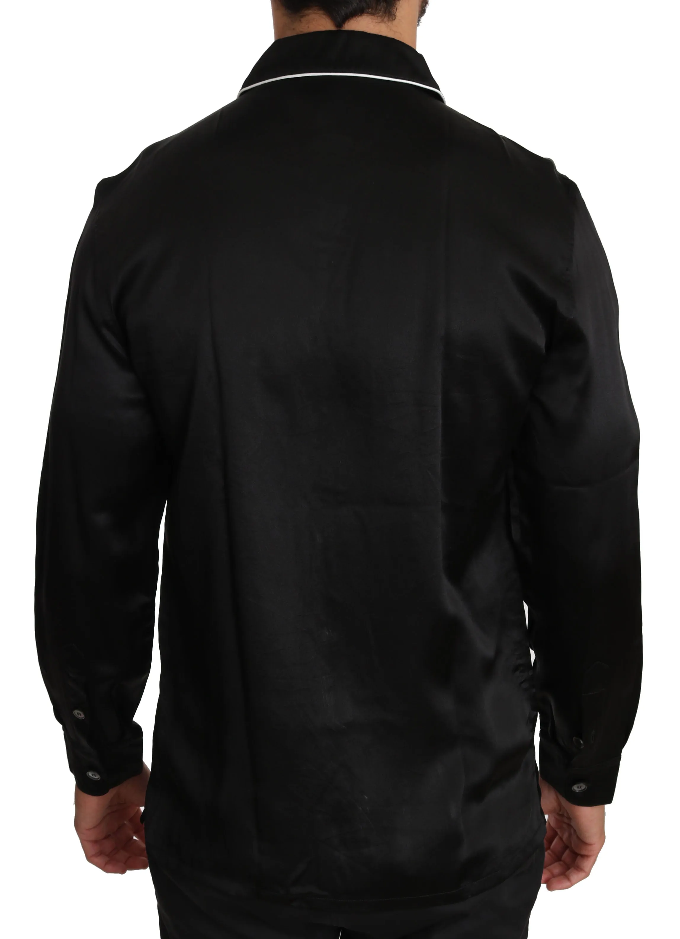 Black 100% Silk Casual Lounge Shirt