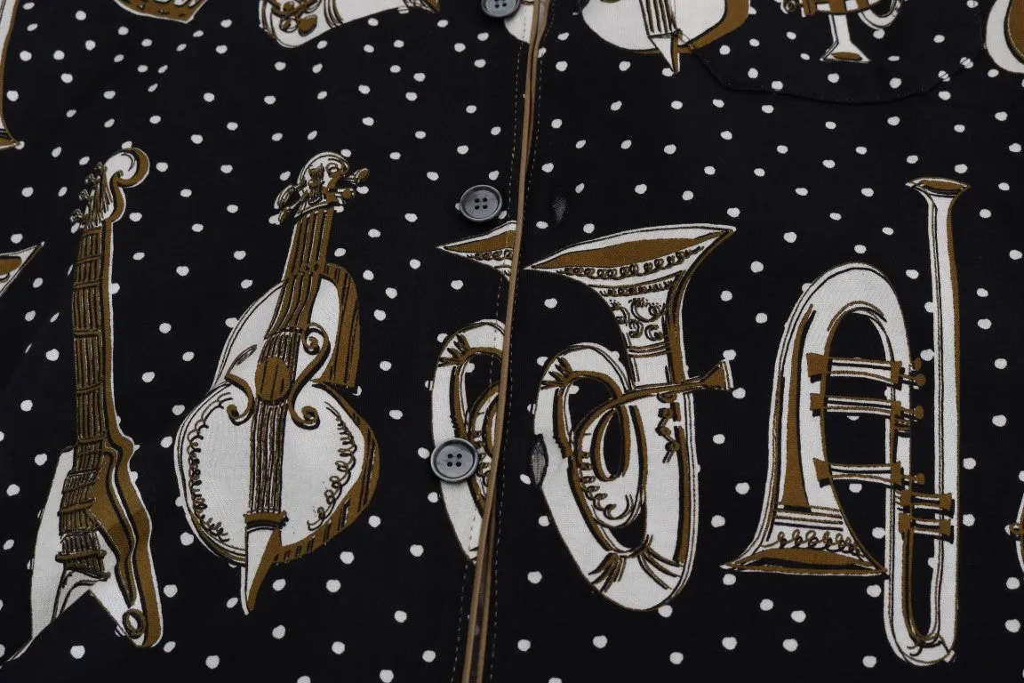 Black Cotton JAZZ Motive Short Sleeve Shirt