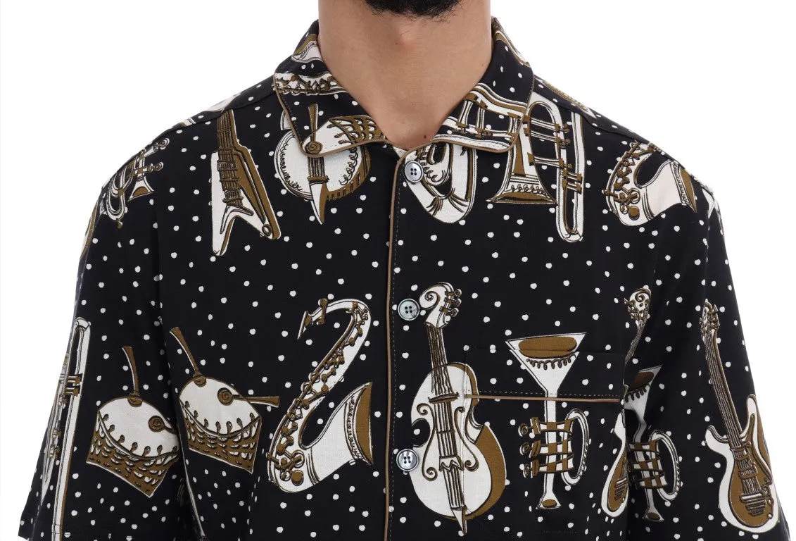 Black Cotton JAZZ Motive Short Sleeve Shirt