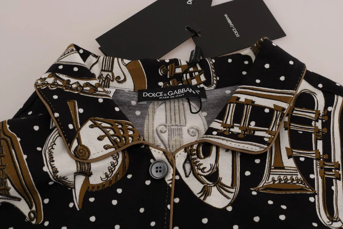 Black Cotton JAZZ Motive Short Sleeve Shirt