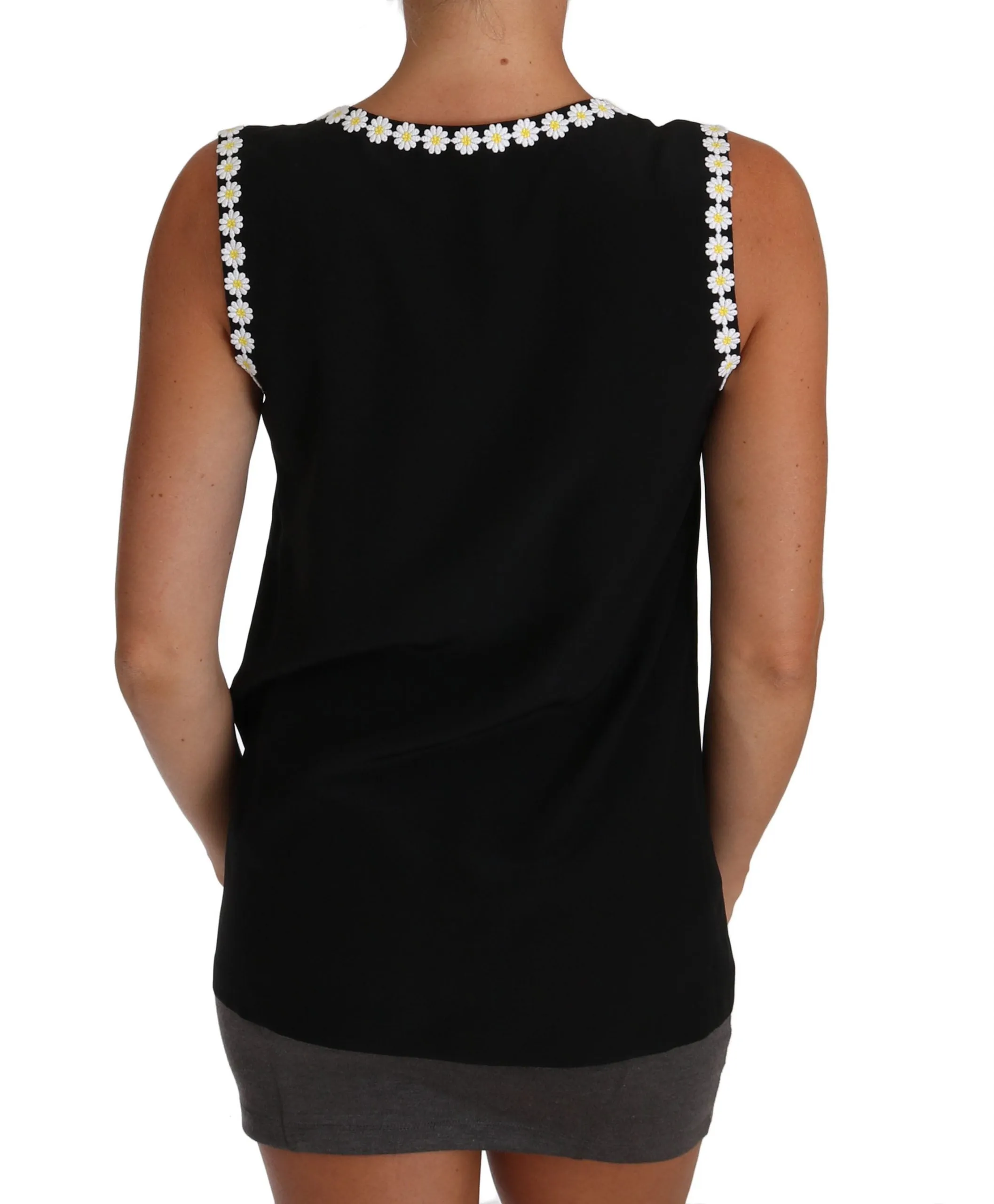 Black Daisy Silk Cami Tank Blouse T-shirt
