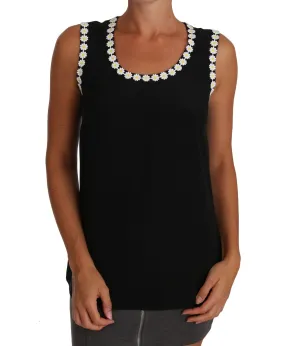 Black Daisy Silk Cami Tank Blouse T-shirt